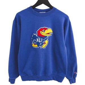 Champion Sweatshirt Unisex Medium Blue Kansas Jayhawks KU Embroidered Pullover